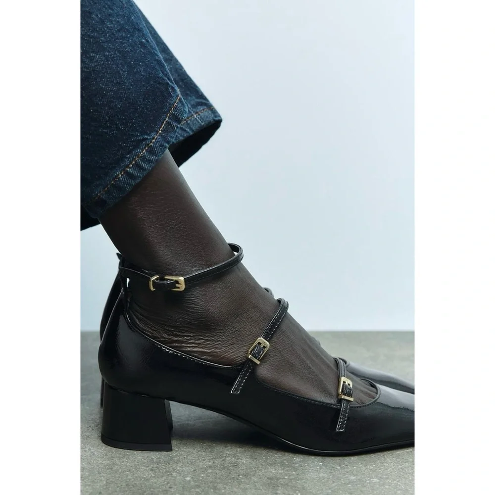 Zara black patent strappy maryjane heels - Picture 1 of 15